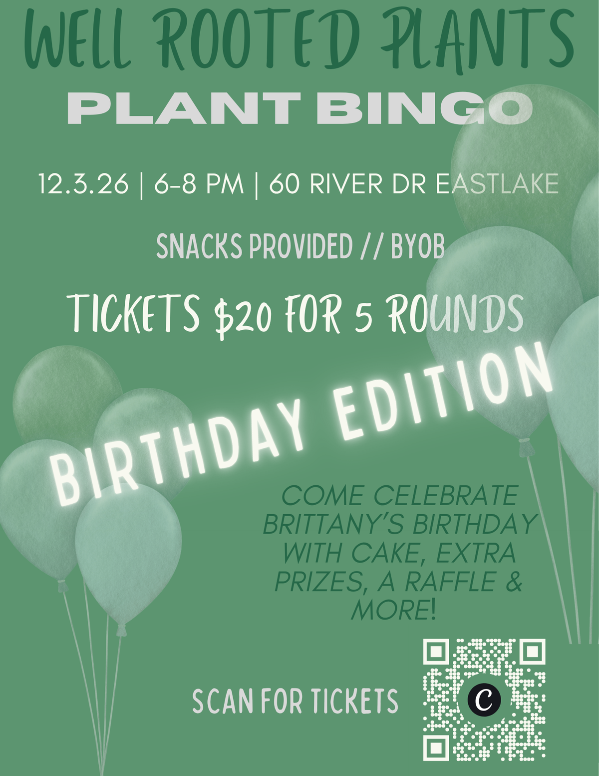 12/3 Plant Bingo Night in Eastlake: Birthday Edition